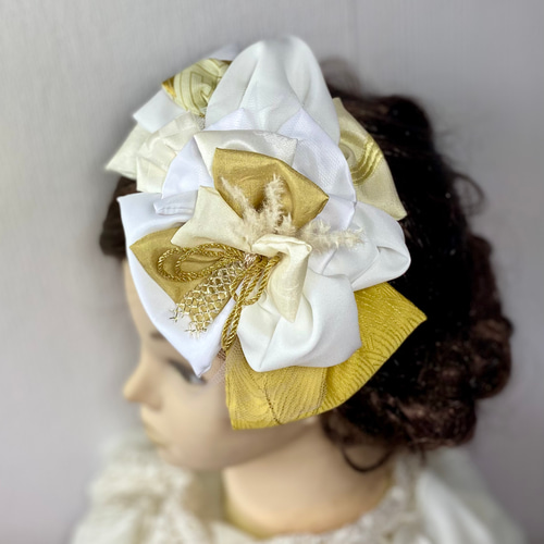 白 ゴールド ホワイト ヘッドドレス 髪飾り ヘアアクセサリー トーク帽