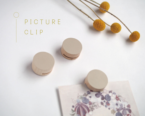 壁に穴を開けずに飾れる 木のピクチャークリップ（3個入り） 【単品