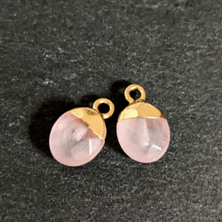 天然石 ローズクォーツ オーバル チャーム 2個 カン付き パーツ 2枚目の画像