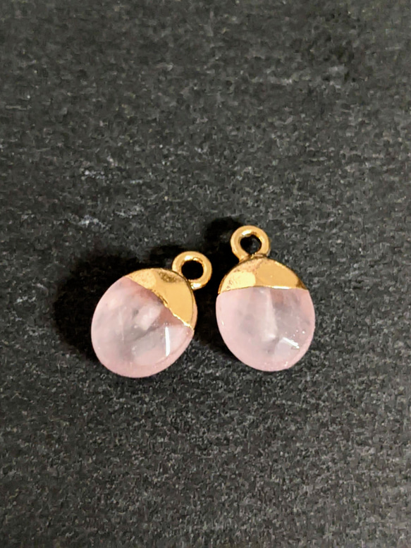 天然石 ローズクォーツ オーバル チャーム 2個 カン付き パーツ 2枚目の画像