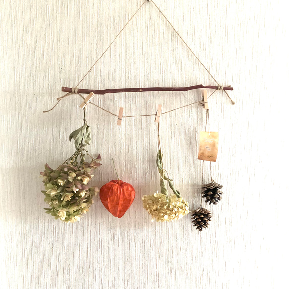 予約販売】アジサイ ホオズキ 枝のガーランド オーナメント 4点