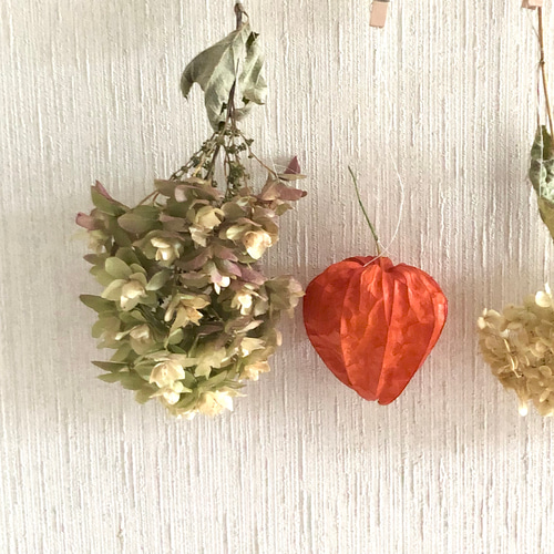 予約販売】アジサイ ホオズキ 枝のガーランド オーナメント 4点