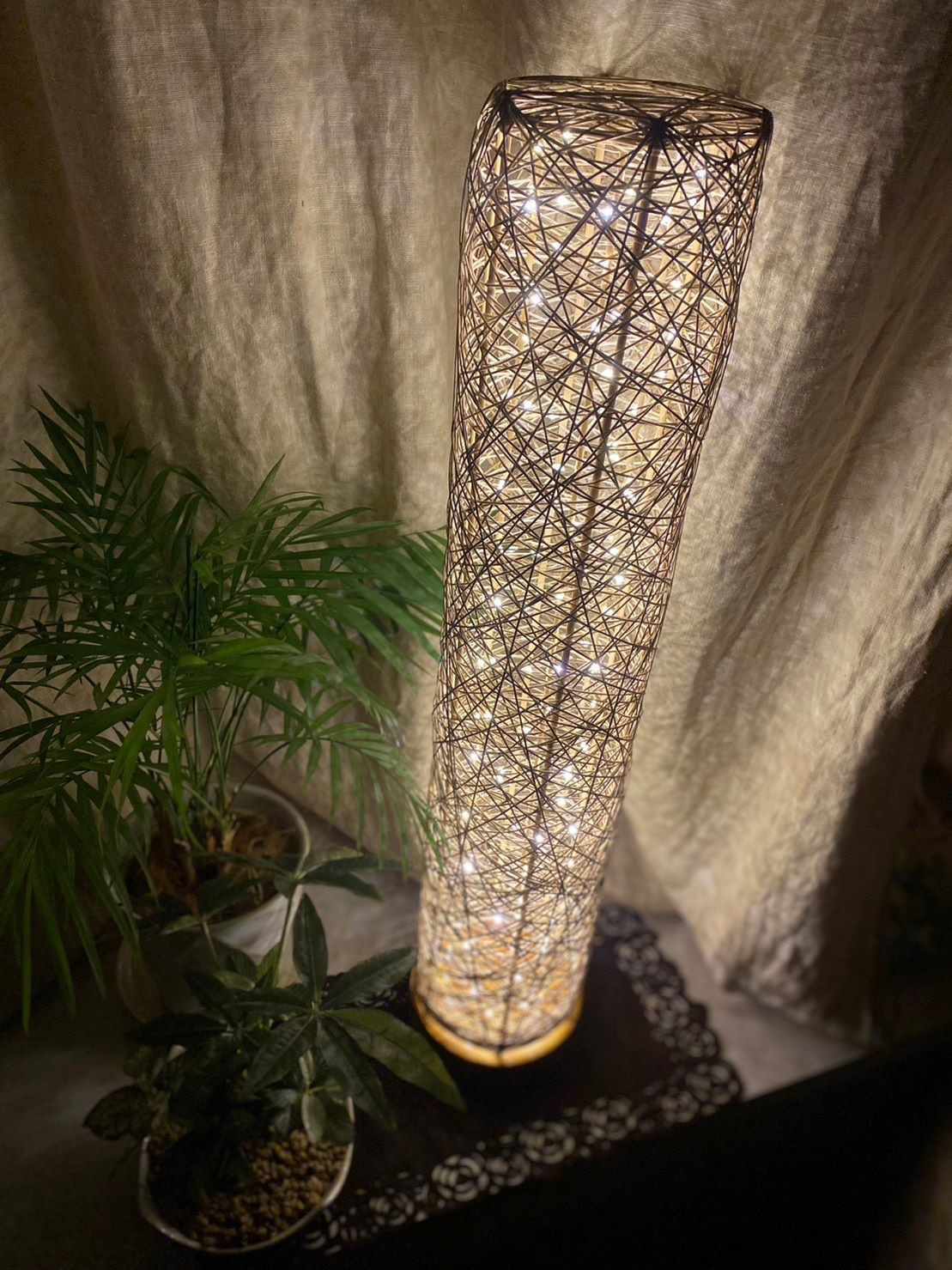 機械抄き和紙　点滅式ランプシェード　大　　胡桃【ブラウン】