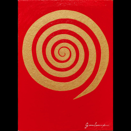 油絵原画○『金の渦巻き』がんどうあつし絵画F4キャンバス作品