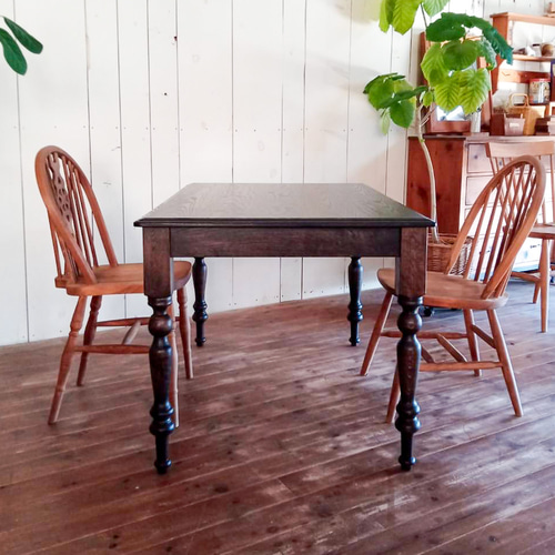 無垢材 テーブル 机 引き出し ろくろ足 レトロ ビンテージ アンティーク 引き出し付きアンティークテーブルW1200オーダーメイドろくろ足