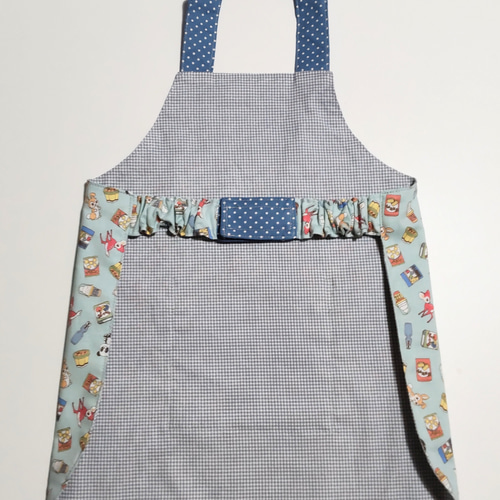 子供用エプロン&三角巾/サイズ: 90～100cm「レトロな動物となつかしい