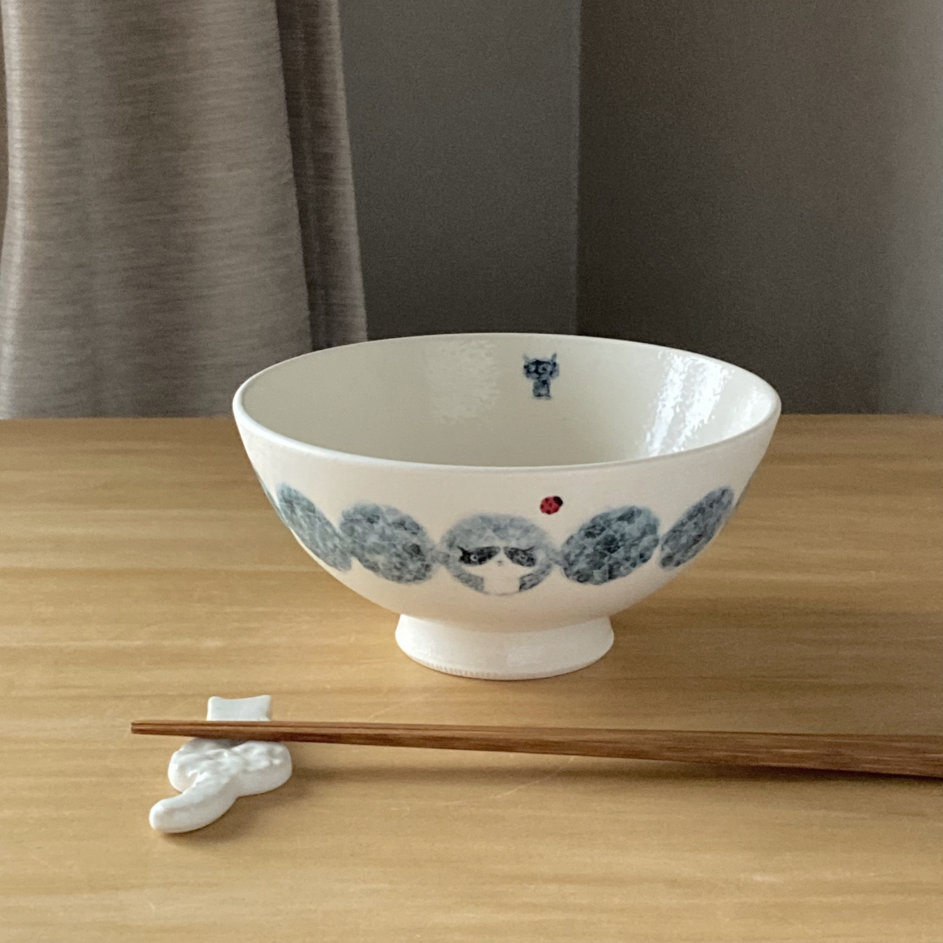 幸せつづくリング お茶碗＋選べる箸置きセット 藍色のうつわ 中盤子