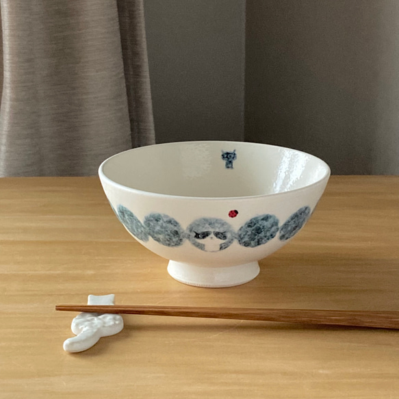 幸せつづくリング お茶碗＋選べる箸置きセット 藍色のうつわ 中盤子