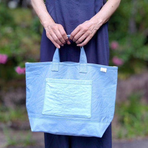 デニム風・丸洗い出来るから汚れても安心！ A4サイズ 帆布トート