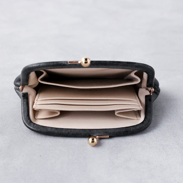 送料無料 小さい財布 ミニマム 革巻き がま口 国産 蝋引き革 ミニ財布 口金 ガマ口 ガマグチ コバルト 4枚目の画像