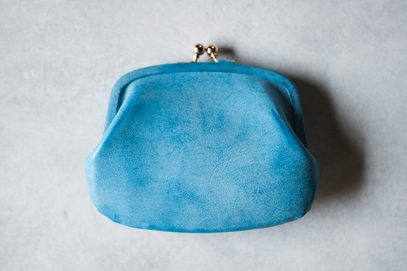 送料無料 小さい財布 ミニマム 革巻き がま口 国産 蝋引き革 ミニ財布 口金 ガマ口 ガマグチ コバルト 1枚目の画像