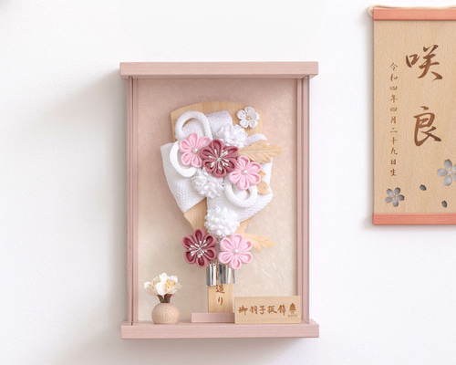 ことの羽子板（0115）ゆい ピンクケース｜コンパクトな木製羽子板飾り