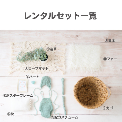 レンタル】『緑辰』ニューボーンフォトセット(カゴ、床、装飾