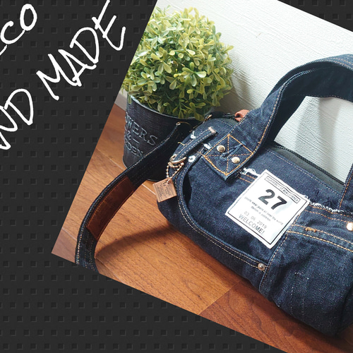 No.509【DENIM✖️ドラム缶型ショルダーバッグ】デニムリメイク