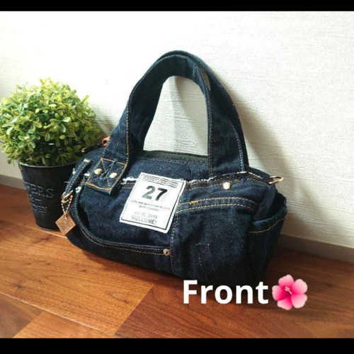 No.509【DENIM✖️ドラム缶型ショルダーバッグ】デニムリメイクトート