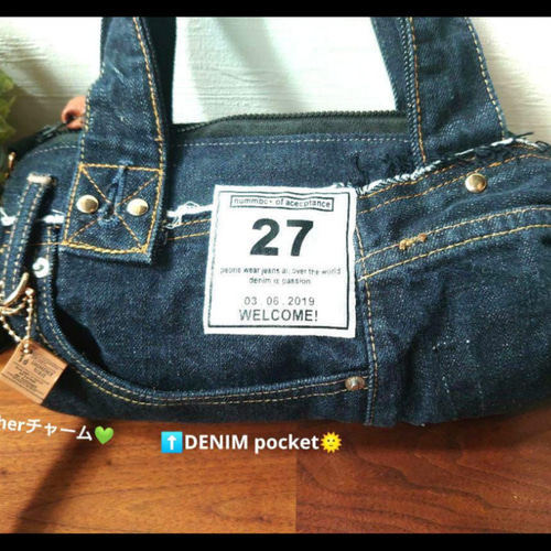 №698【DENIM❌️ドラム缶型ショルダーバッグ♥】デニムリメイク