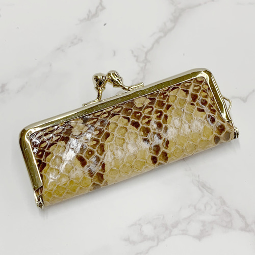 日本製 パイソン 蛇革 上質 ガマグチ 印鑑ケース エキゾチック