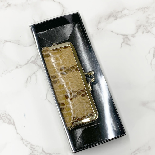 日本製 パイソン 蛇革 上質 ガマグチ 印鑑ケース エキゾチックレザー