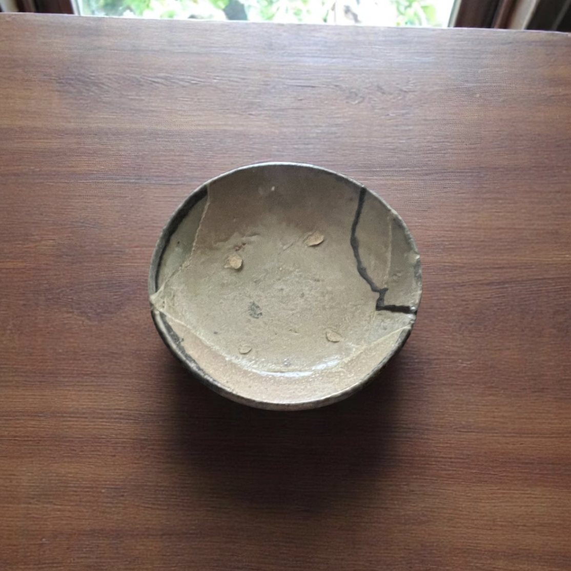 江戸初期】錆谷窯 唐津木灰釉(呼び継ぎ)よびつぎ小皿 小皿 antique art
