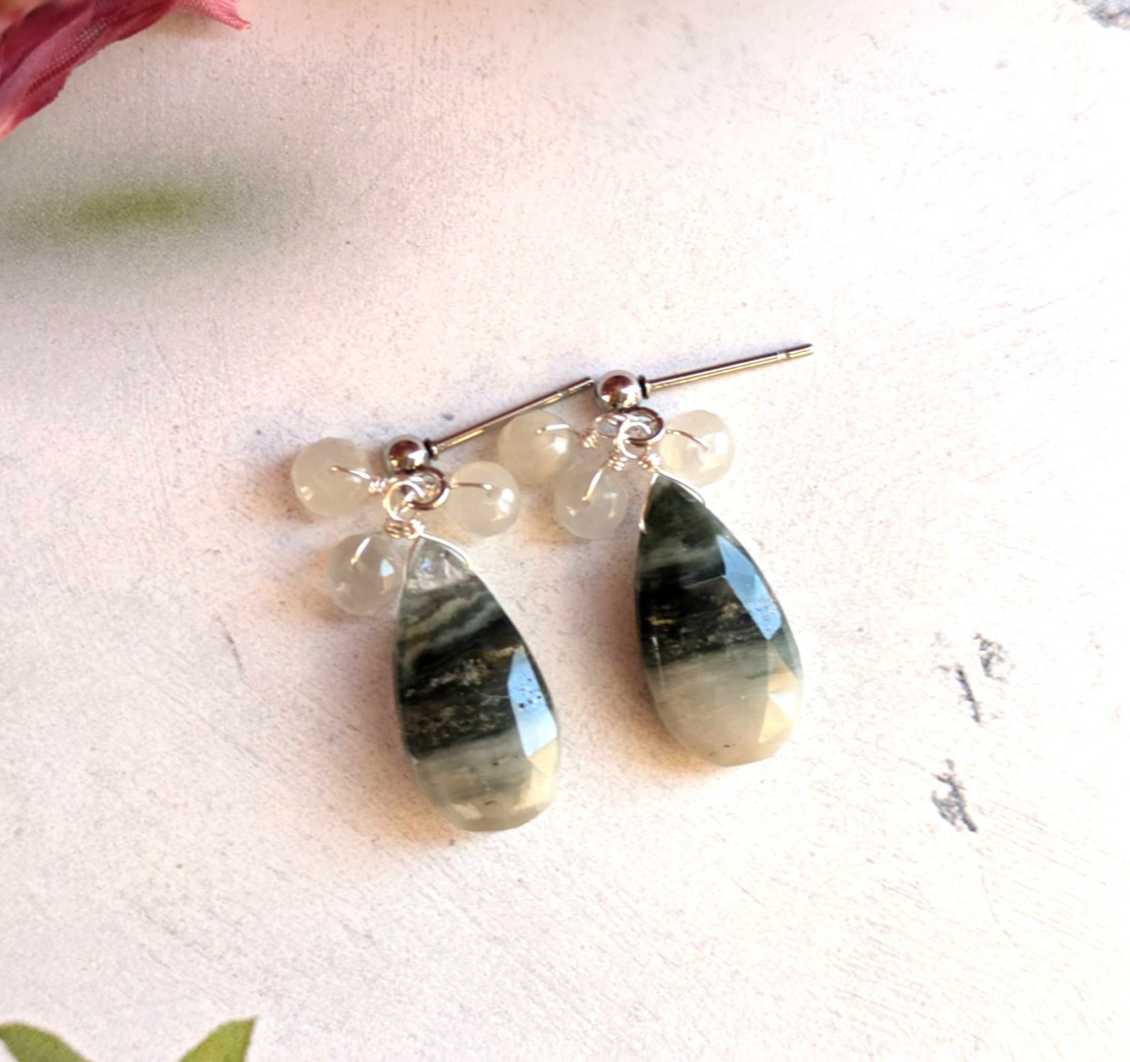 オーシャンジャスパー＆グレームーンストーンのピアス