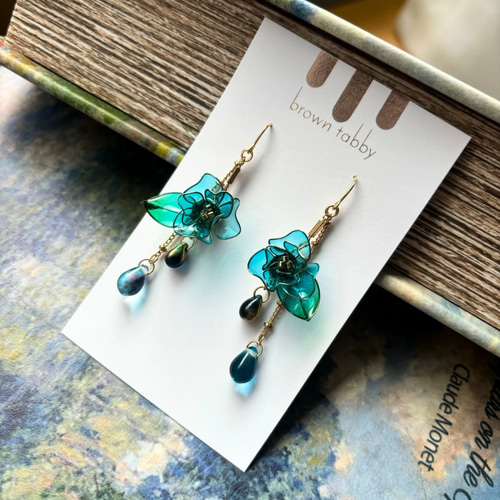 椿…大正浪漫…青 ピアス イヤリング ※金具変更可 ピアス（その他