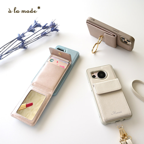【Harper & Blake】お洒落カード収納ミラー付スマホケース 百合 送関込【Harper & Blake】カード収納ミラー付スマホケース /花柄