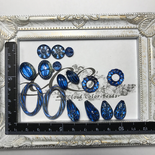 Creema限定 手染めビーズ 【蒼天】アンティーク調ビーズ 単色カラー 