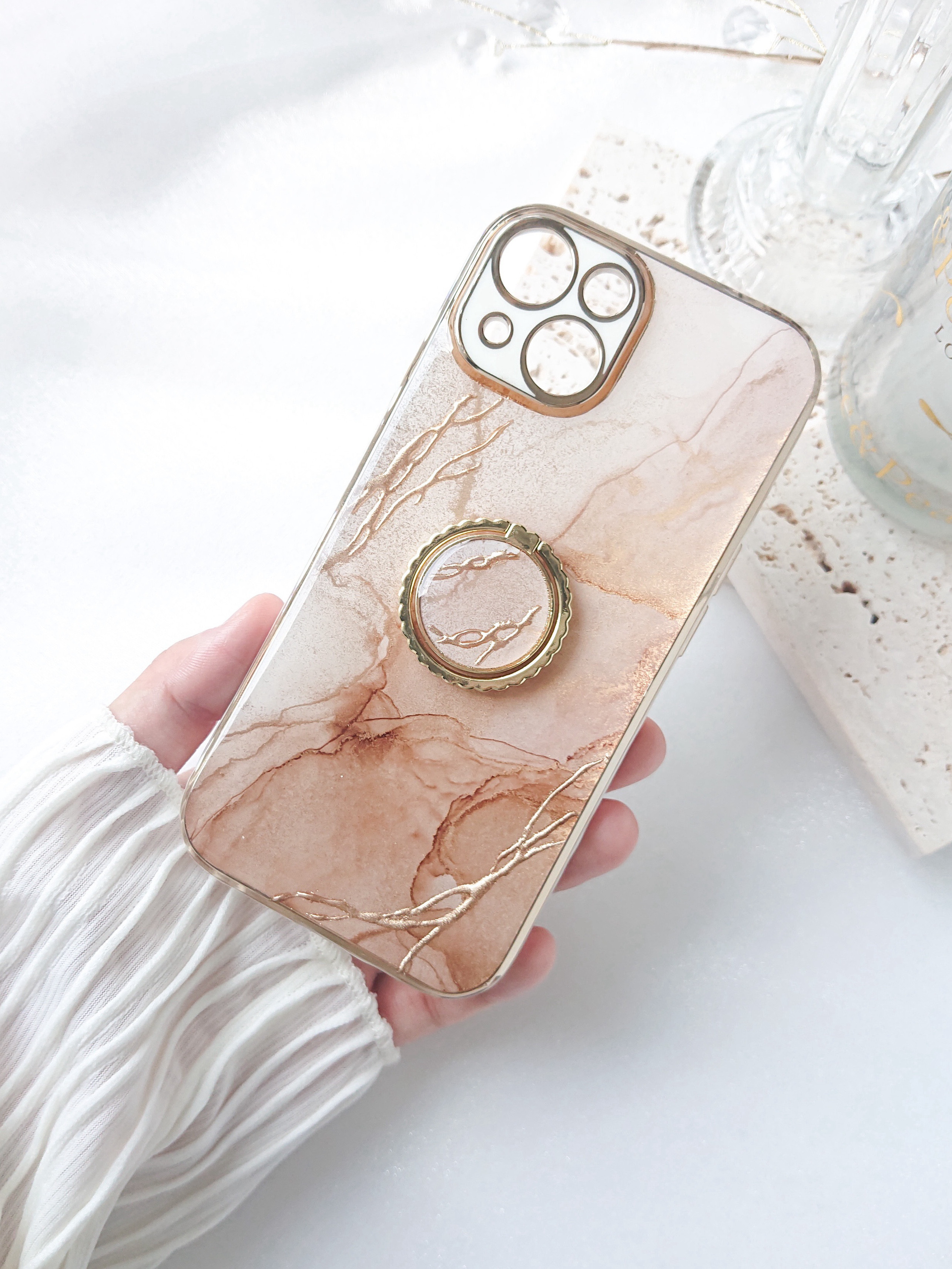 ミルクティカラー　ニュアンスライン入りスマホケース　アルコールインクアート　オータム　秋色　シック　シンプル　オシャレ