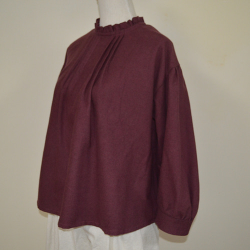 【ＷＷHマリン５】nest Robe　フリルカラーブラウス ボルドー コットンリネンダンガリーフリルシャツ｜nest Robe / CONFECT ONLINE SHOP