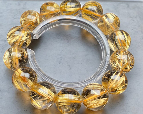 ゴールドタイチンルチルクォーツ[Hrrp]15mm超極品位 ブレスレット 陰陽