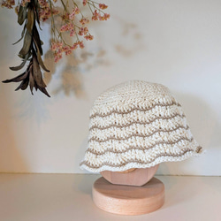 なみなみ模様＊ クロシェハット白 〜子どもサイズ〜 帽子(ベビー