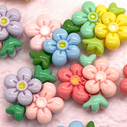 デコパーツ② アクリルパーツ デコ 花 4カラー各1個 ツートンカラー 植物