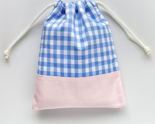 30×25 巾着 お着替え袋 ギンガムチェック ×ピンク 体操服袋・お着替え