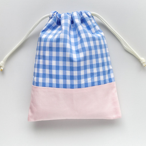 30×25 巾着 お着替え袋 ギンガムチェック ×ピンク 体操服袋・お着替え