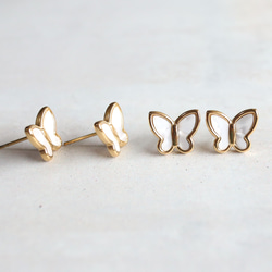 ☆人気☆白蝶貝の蝶々 つけっぱなしOK 錆びないサージカルステンレス【ホワイトシェル 蝶 gold】ピアス 4枚目の画像