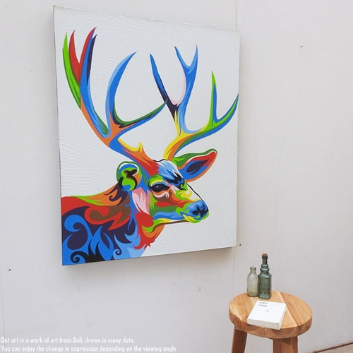 シカ【80×60cm】バリ絵画 ドットアート バリ アートパネル
