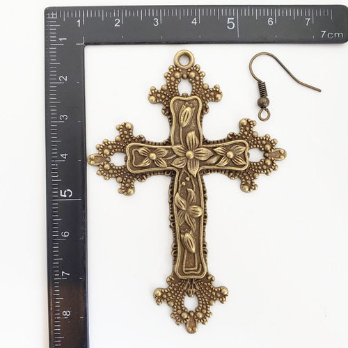 大 十字架 クロス ゴシック レリーフ 花 パーツ チャーム マルチカラー