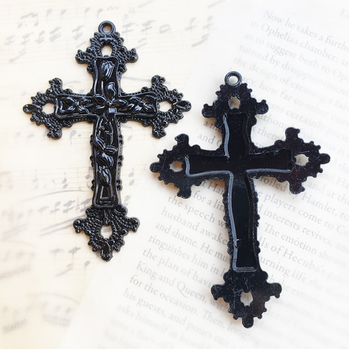 大 十字架 クロス ゴシック レリーフ 花 パーツ チャーム マルチカラー