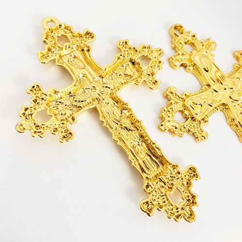 大 十字架 クロス ゴシック レリーフ 花 パーツ チャーム マルチカラー