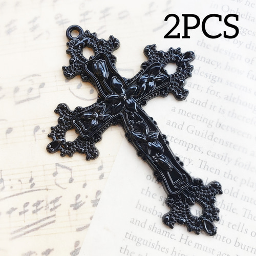 大 十字架 クロス ゴシック レリーフ 花 パーツ チャーム マルチカラー