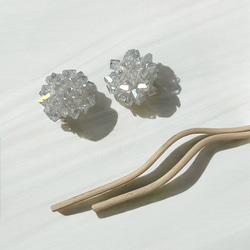 白さざれビーズのボールフラワースティック2本【Maloon No.1-2-白】 5枚目の画像