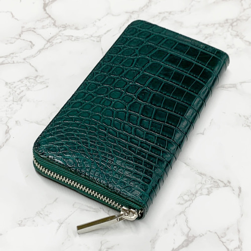 日本製 クロコダイルマット仕上げ グリーン 上質 長財布 ロング