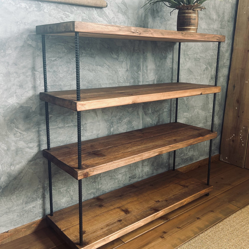 厚みのある無垢材のオープンシェルフ4段❗️/オープンラック/本棚