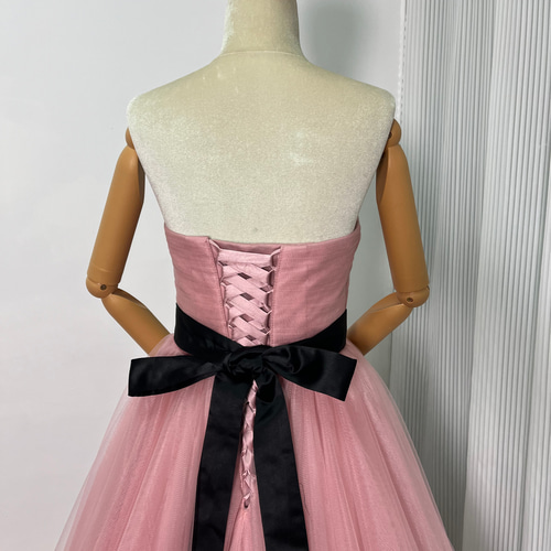 送料無料！カラードレス スレンダーライン ピンク ベアトップ サッシュ  