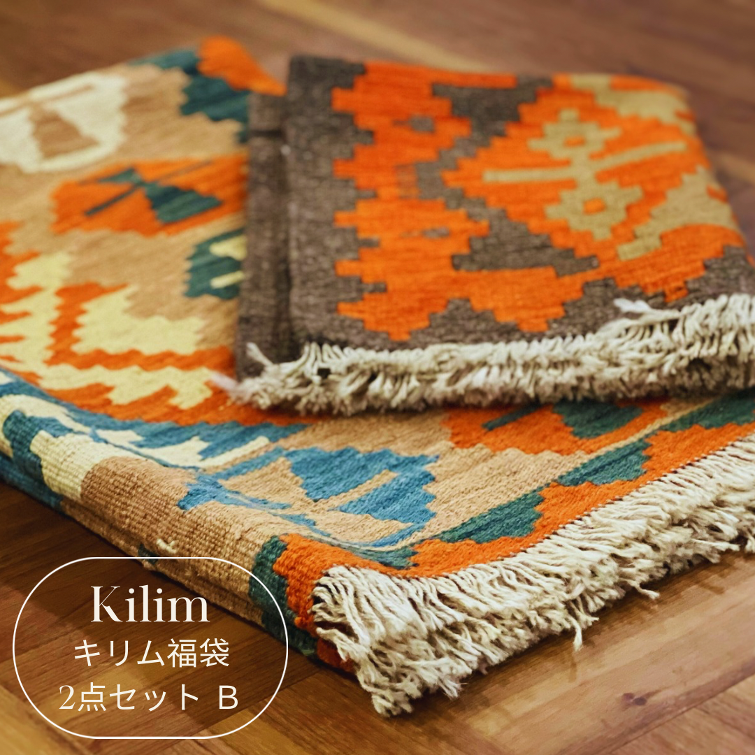Creema福袋 キリム（2点セット B）数量限定 イラン製 ウール100％ ペルシャ 手織りラグ