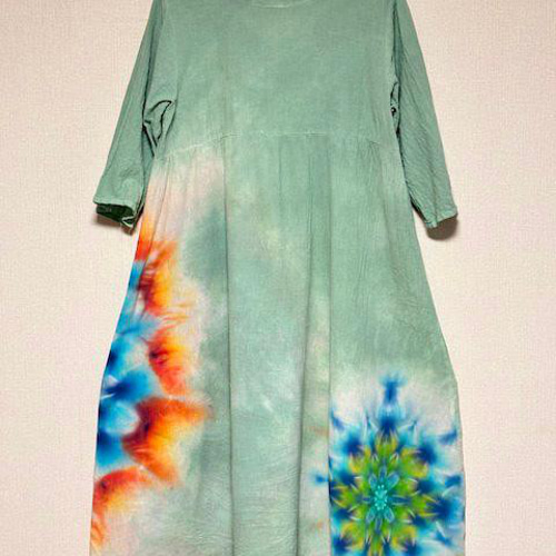 エスニック　タイダイ染め　タイダイワンピース　ロングワンピース　ハンドメイド タイダイ染め ロングワンピース Hippies Dye最新作 優しく淡い