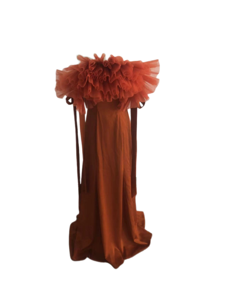 上品！ パーティードレス オレンジ オフショル プリンセスライン エレガント