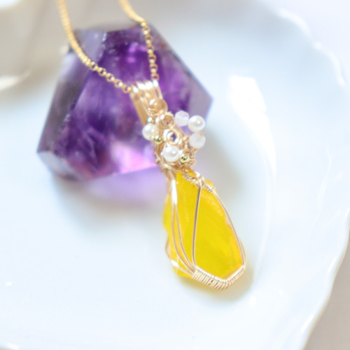 りーこページ⟡アンダラクリスタルのワイヤージュエリーネックレス✧ペンダント アンダラクリスタルのワイヤージュエリーネックレス✧イエロー