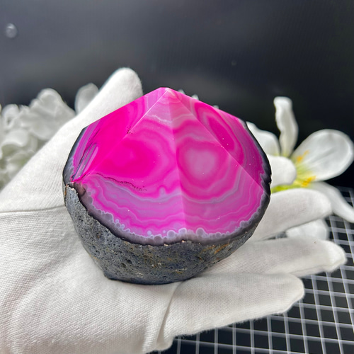 アゲート（瑪瑙）原石 マゼンダピンク 579g 天然石インテリア・天然石