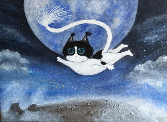原画】『雨上がりの空の下』(猫 絵画 パステル画 ハチドリ 原画】『雨上がりの空の下』(猫 絵画 パステル画 ハチドリ